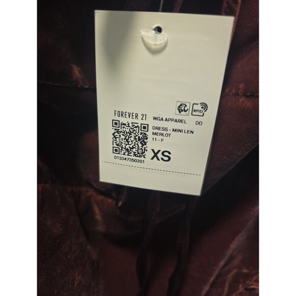 FOREVER 21 XS Tiered Velvet Mini Dress Burgundy Merlot NWT Ruffle Tie Back - Picture 4 of 5